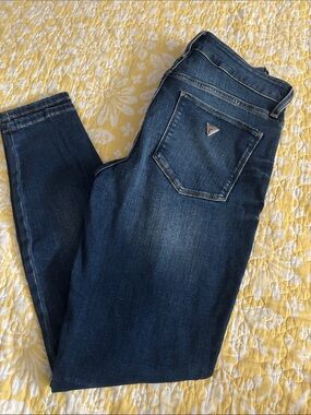 Guess Women's Dark Blue Skinny Jeans with Triangle Logo
